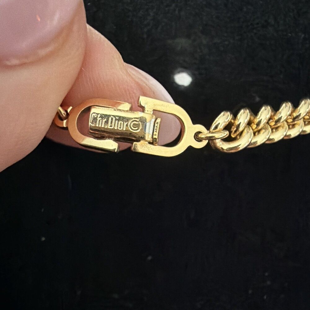⁠Vintage Christian Dior Gold Tone Chunky Curb Chain Interlocking Link Necklace View 5